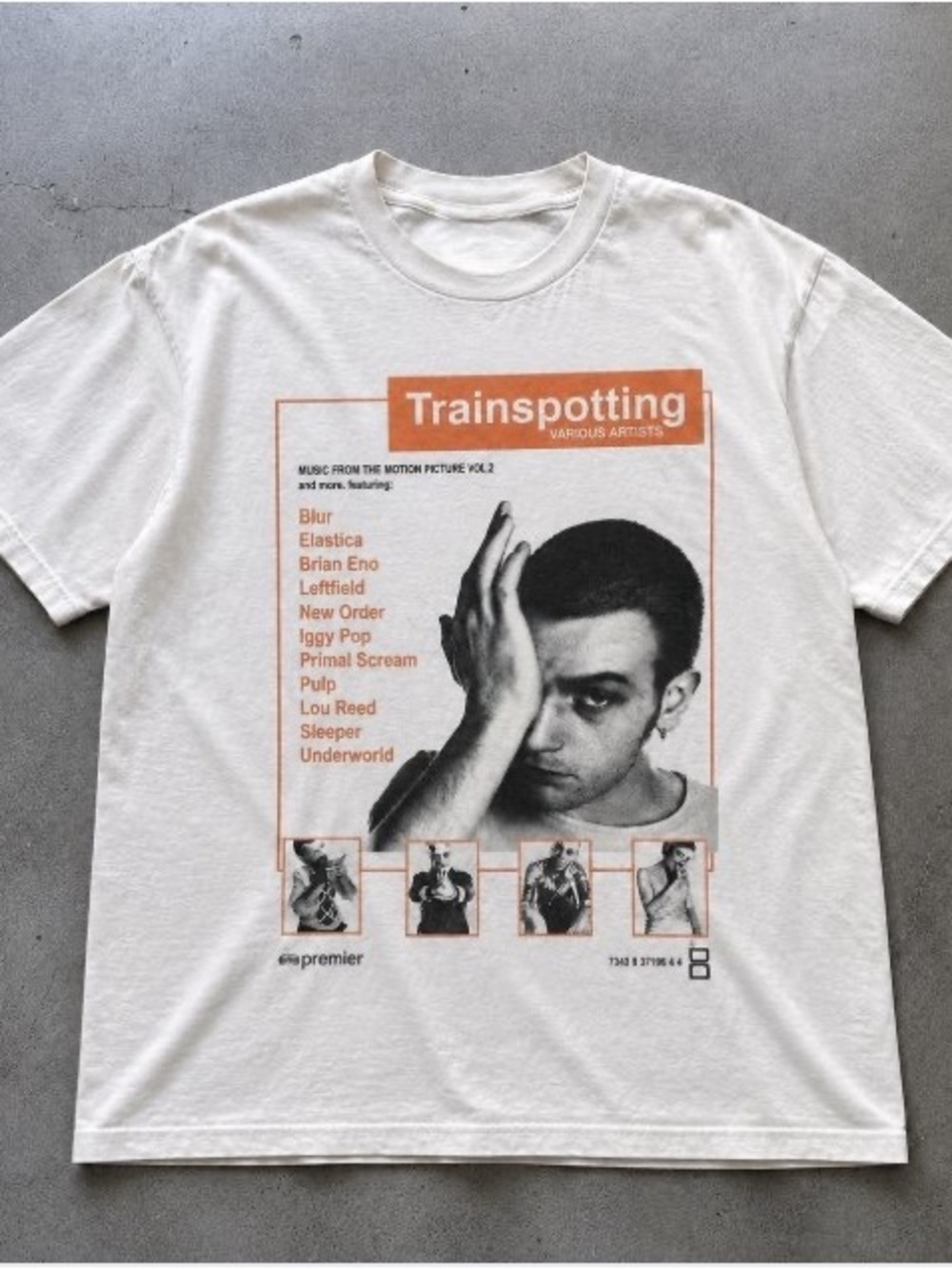 Gildan Trainspotting Graphic Tee - White with Orange Accents